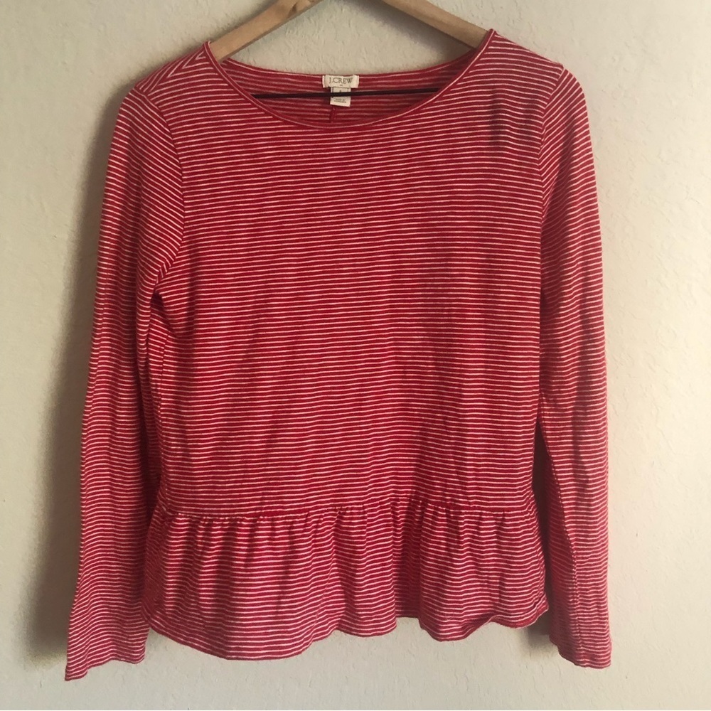 J.crew long sleeve red stripped peplum style top size small nwot